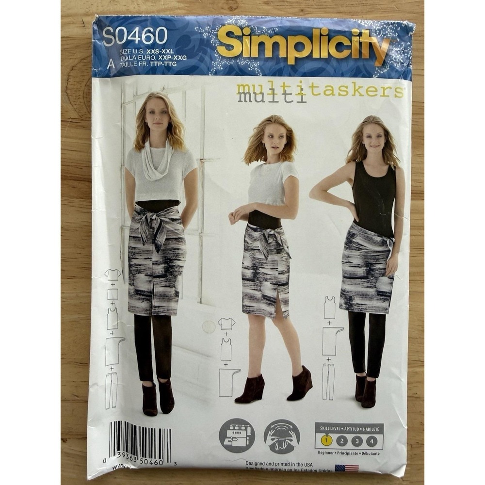 Simplicity Pattern S0460 Misses' Knit Leggings‎ Tank-Top Crop Tee Sarong XXS-XXL
